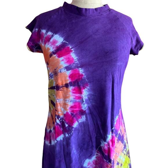 Womens Dress Size Small Purple Tie Dye Handmade Organic Bamboo Hippie Earthy - Picture 2 of 7